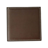 Brown Leatherette Low Profile Square Coaster w/ White Stitching